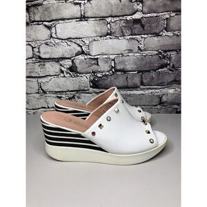 Bonavi Bianca White Leather High Wedge Platform Sandals Women’s Sz 41EU/10.5M US